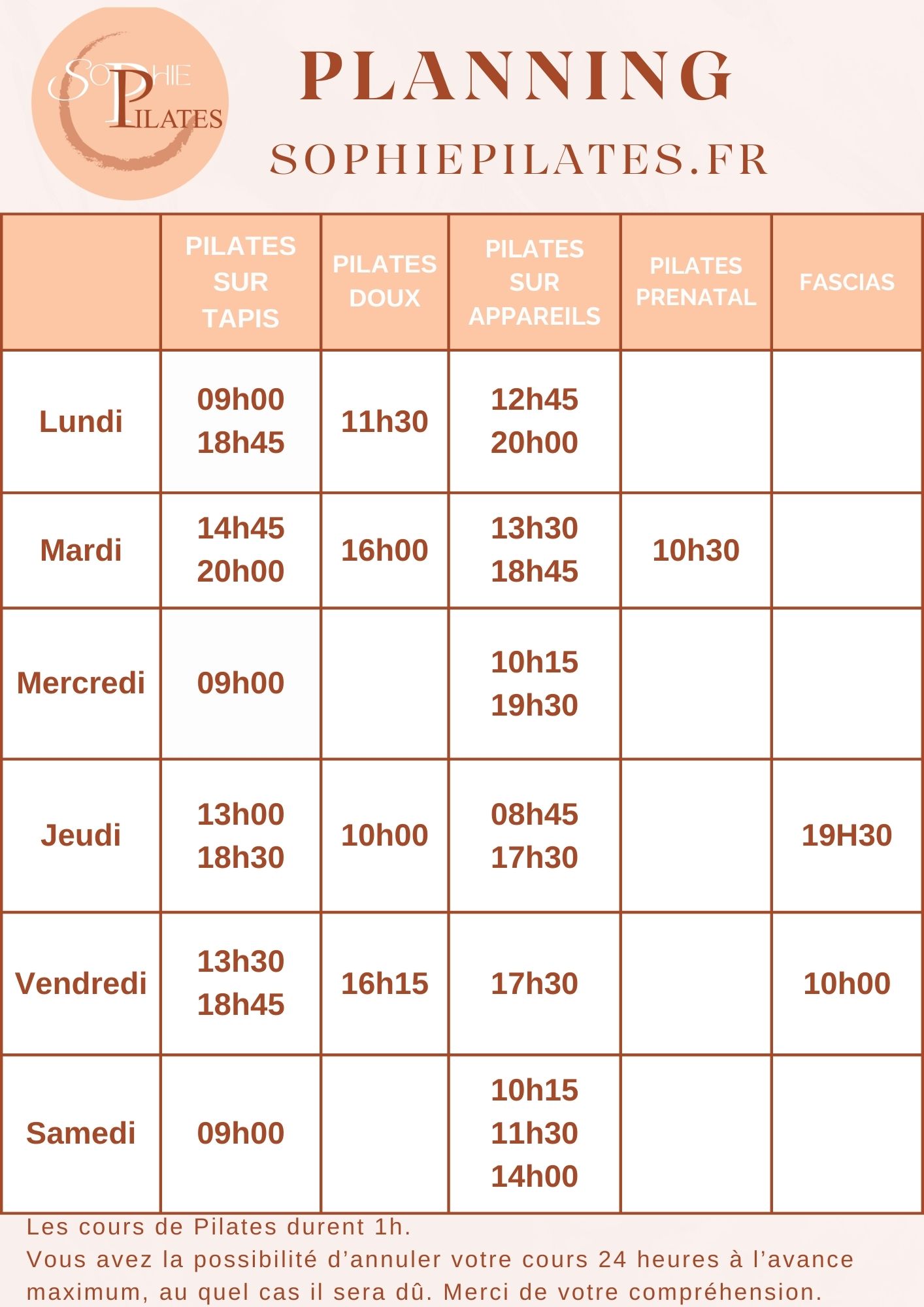 planning tapis pilates doux appareills yoga du visage pilatespost et prénatale