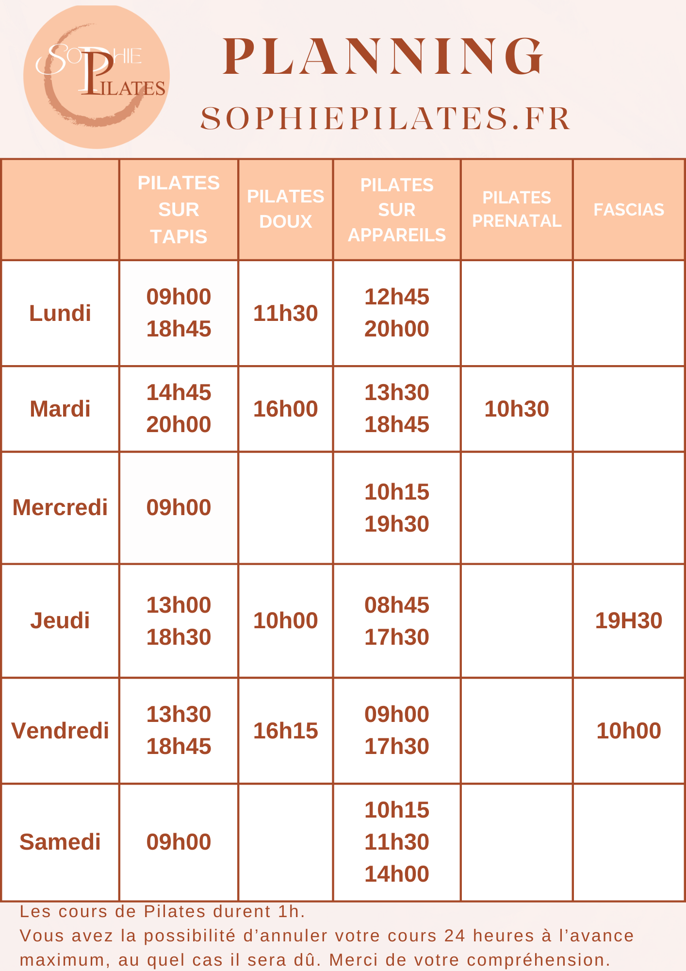 planning tapis pilates doux appareills yoga du visage pilatespost et prénatale